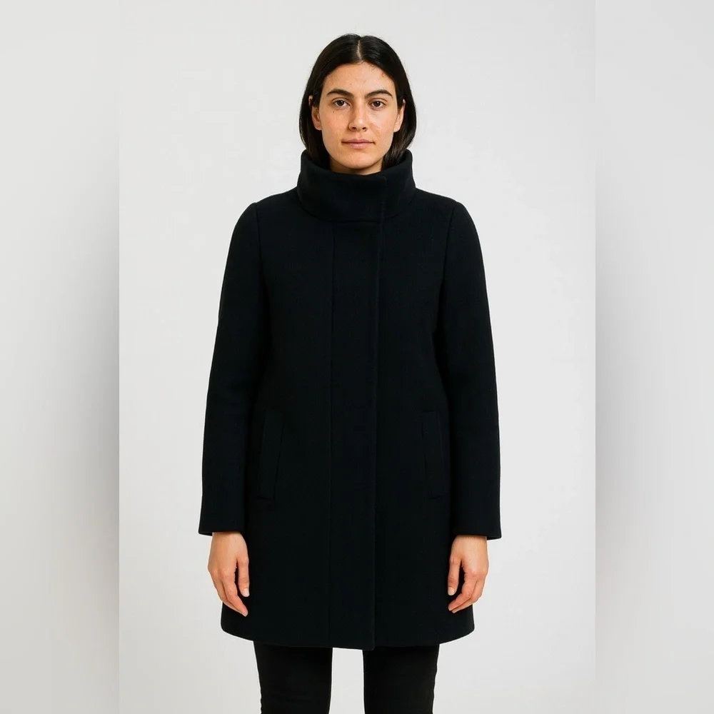 J.Crew Black Wool Pea Coat Women’s 2P Petite GUC - Picture 1 of 10